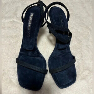 Tamara Mellon Solitude 100 Glitter Suede Pillow Top Strappy Sandals